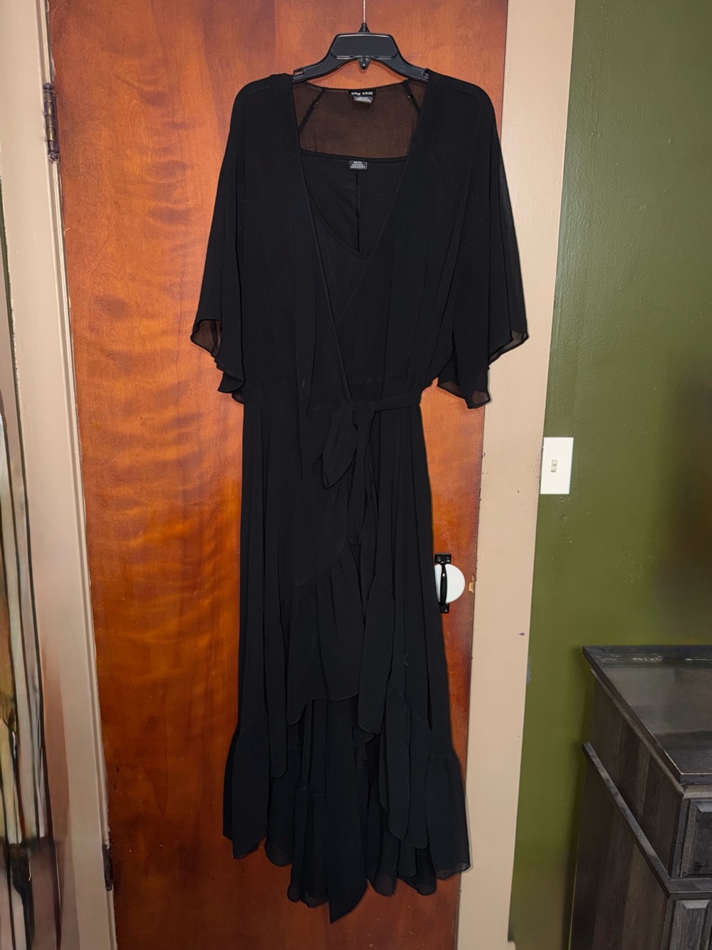 City Chic Black Wrap High-low Dress with Flutter Sleeves